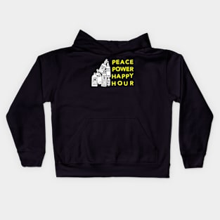 Peace Power Happy Hour, Funny Moms, Drinking, happy Hour, Day Drinking, Gifts, 2023, 2024 Kids Hoodie